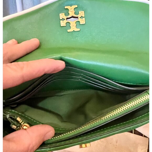 NEW!! TORY BURCH BASIL GREEN KIRA CHEVRON POP HANDBAG - Picture 11 of 14